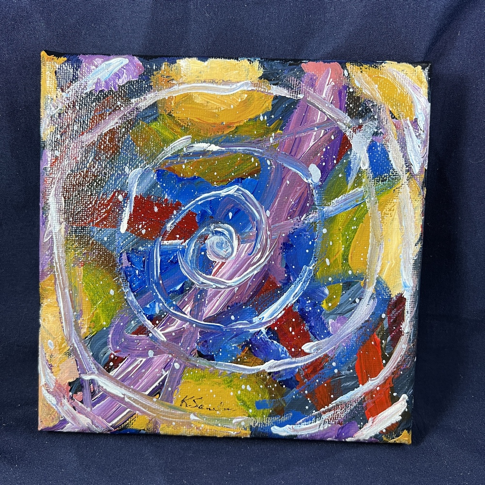 The Spiral by Kat Sanders Acrylic Painting 6x6 Inch Abstract Impasto Vibrant